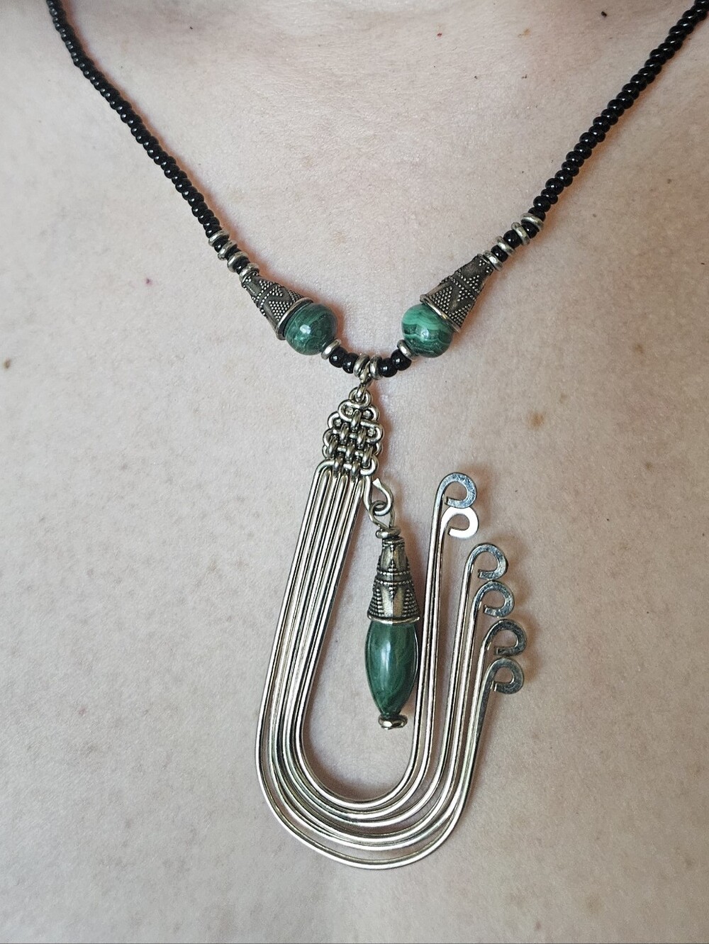 Kenyan Green and Gold U-Shaped Necklace with Beads